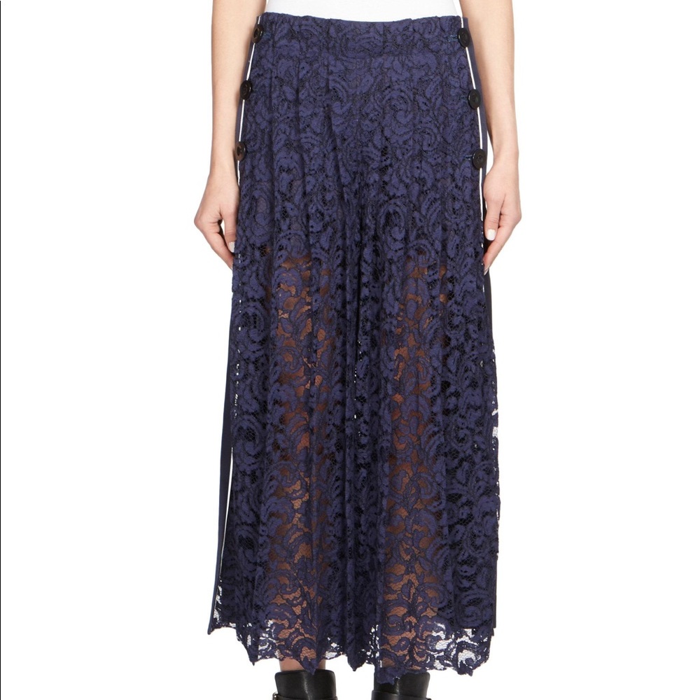 Sacai Pleated Lace Front Culottes (Navy)